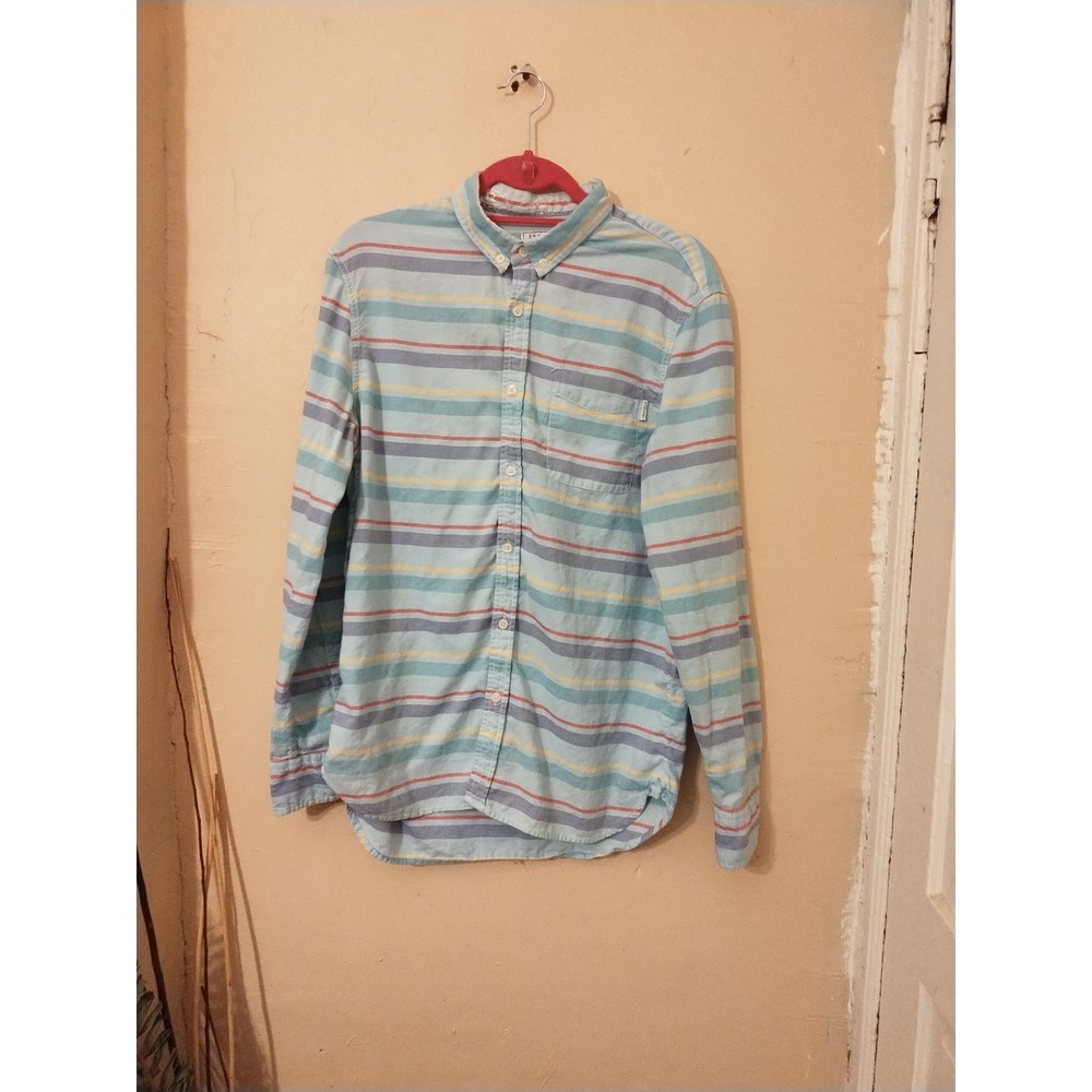 Penfield Mens Striped Blue Green 100% Cotton Button Up Shirt Large L Long Sleeve